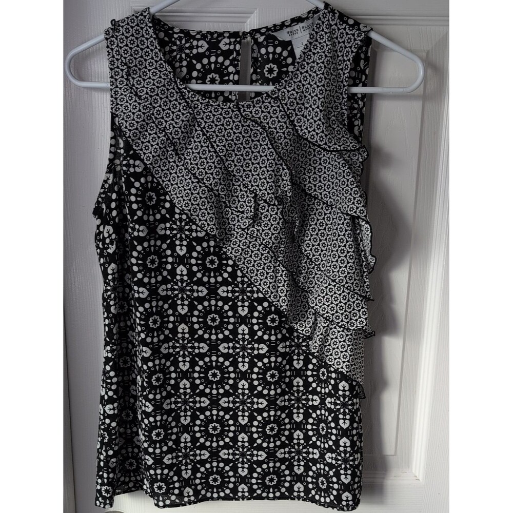 White House Black Market Black & White Floral-Geometric Sleeveless Top Size 2